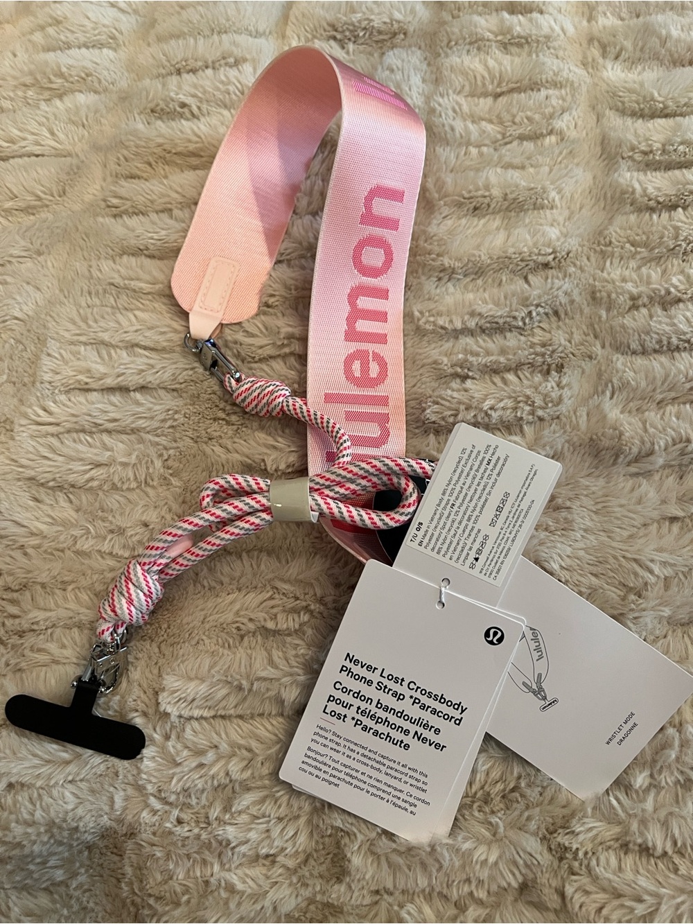 lululemon Never Lost Crossbody Phone Strap Paracord (pink) NWT